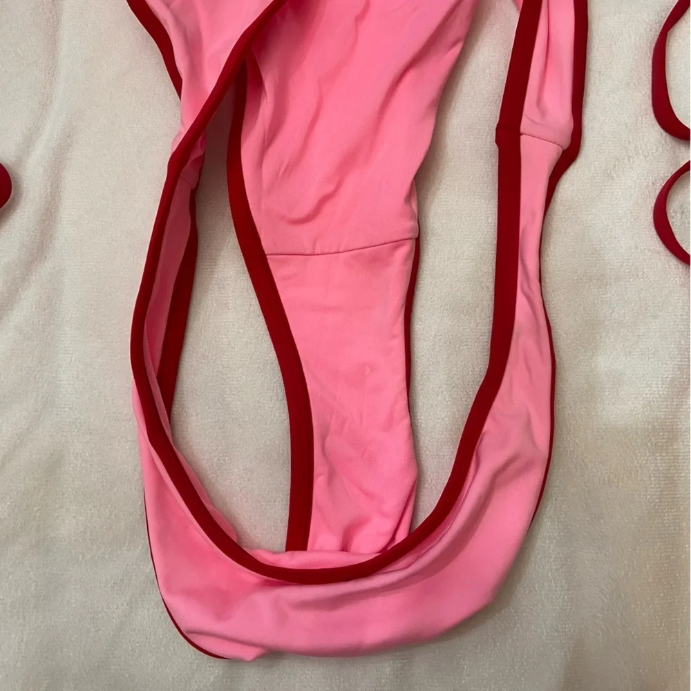 New! Frankie’s Bikinis x PINK Pink and Red halter Bikini 3989